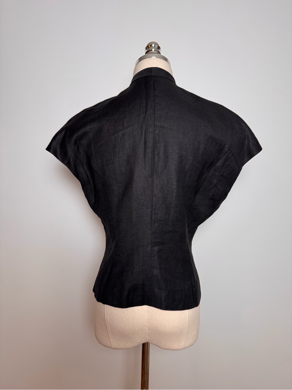 Vintage Chloé Black Linen Button Front Top Blouse Cap Sleeve Minimalist S/M - Picture 5 of 8